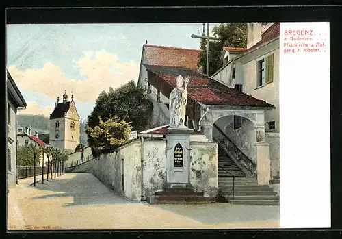 AK Bregenz a Bodensee, Pfarrkirche und Aufgang zum Kloster