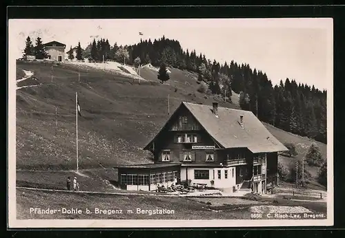 AK Bregenz, Gasthaus Pfänderdohle mit Bergstation