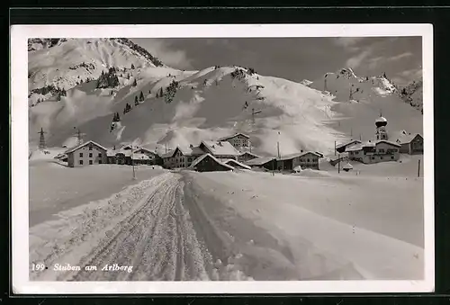 AK Stuben am Arlberg, Teilansicht im Schnee
