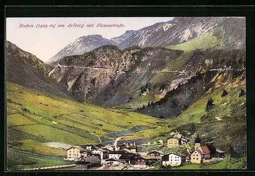 AK Stuben am Arlberg, Teilansicht mit Flexenstrasse