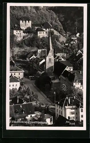 AK Feldkirch, Ortsansicht mit Schattenburg von oben