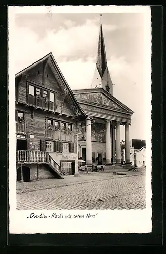 AK Dornbirn, Kirche mit rotem Haus
