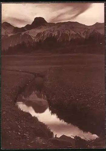 Fotografie unbekannter Fotograf, Ansicht Thun, Bachlauf und Gebirgspanorama