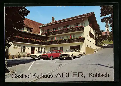 AK Koblach, Gasthof Kurhaus Adler mit Kirche