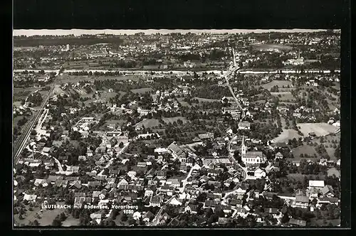 AK Lauterach, Ortsansicht mit Bodensee aus der Vogelschau