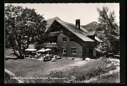 AK Tschengla, Gasthof-Pension Alpila mit Terrasse