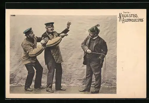 AK Scherzhafte Dressur zweier Studenten