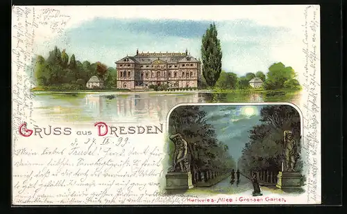 Lithographie Dresden, Herkules-Allee i. Grossen Garten