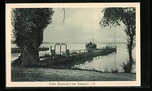 AK Zippendorf b. Schwerin, Dampfer legt am Ufer an