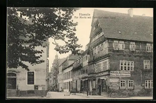 AK Hameln, Am Markt mit Dempter`sches Haus, Wilhelm Just Uhrmacher
