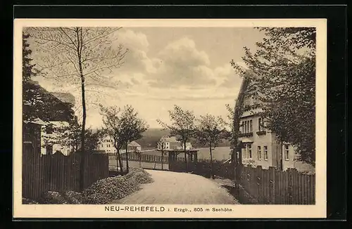 AK Neu-Rehefeld i. Erzgb., Strassenpartie mit Gebäudeansicht