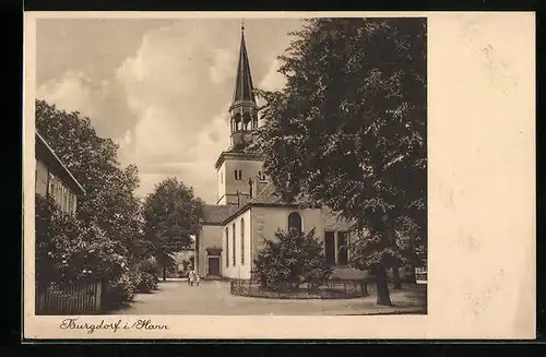 AK Burgdorf i. Hann., Ortspartie mit Kirche