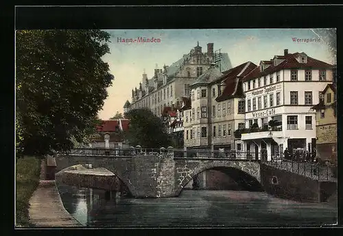 AK Hann. Münden, Werrapartie mit Blick auf Weser-Cafe