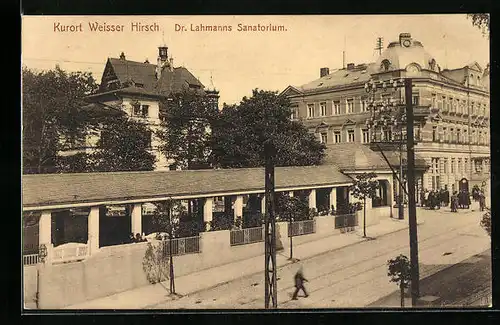 AK Dresden-Weisser Hirsch, Dr. Lahmanns Sanatorium mit Strasse