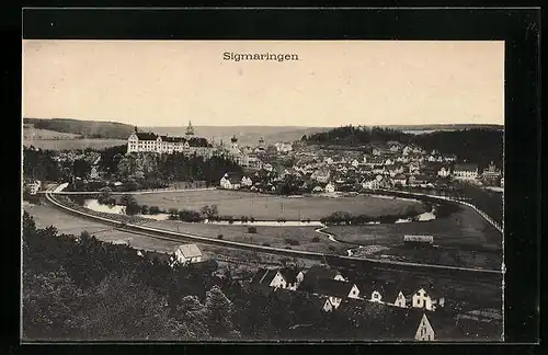 AK Sigmaringen, Ortsansicht aus der Vogelschau