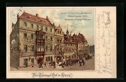 Künstler-AK Leipzig, Gaststätte Thüringer Hof mit Strasse