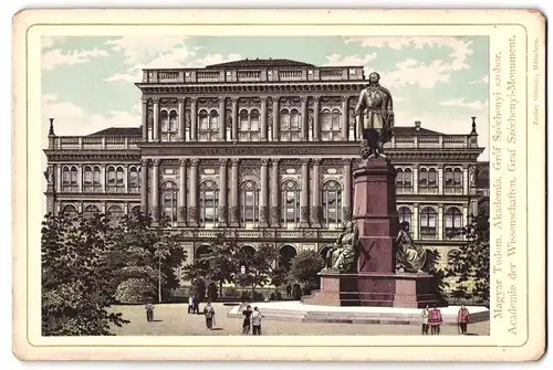 Lithographie Ottmar Zieher, München, Ansicht Budapest, Akademie der Wissenschaften mit Graf Szechenyi-Monument