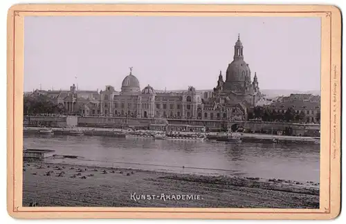 Fotografie Römmler & Jonas, Dresde, Ansicht Dresden, Blick über die Elbe auf die Kunst Akademie, Raddampfer König Albert