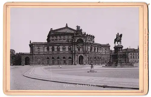 Fotografie Römmler & Jonas, Dresde, Ansicht Dresden, Platz mit Reiterdenkmal am Königlichen Opernhaus, Semperoper