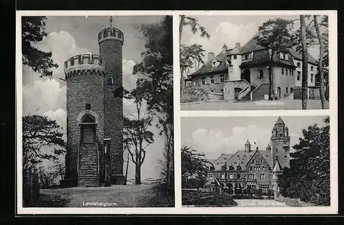 AK Mainz-Budenheim-Gonsenheim, Gasthaus Waldschänke Lenneberg, Schloss Waldhausen, Lennebergturm