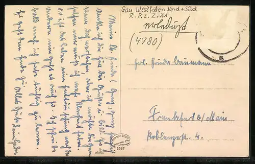 AK Lippstadt, Teilansicht, Stiftsruine, strasse mit Brunnen
