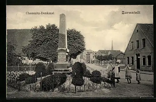 AK Barmstedt, Chemnitz-Denkmal und Strasse mit Kindergruppe