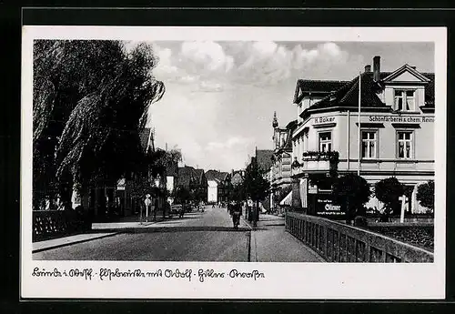 AK Bünde i. W., Partie an Brücke mit Strasse