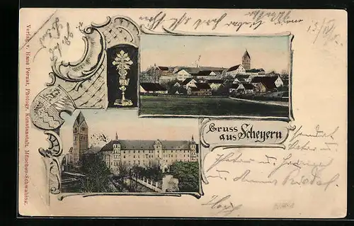 Passepartout-AK Scheyern, Teilansicht, Partie mit Kirche