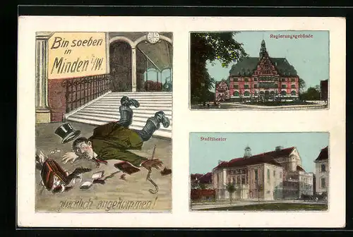AK Minden i. W., Regierungsgebäude und Stadttheater