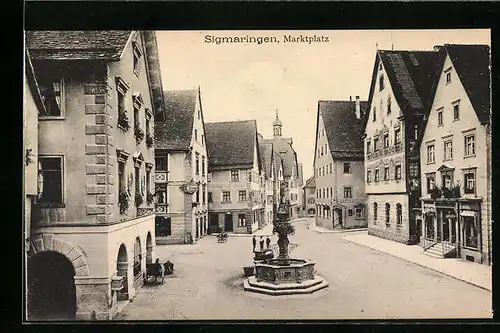AK Sigmaringen, Strassenpartie mit Gasthaus am Marktplatz