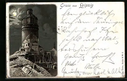 Lithographie Leipzig, Pleissenburg im Mondschein