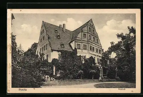 AK Ponitz, Ansicht des Schlosses mit Grünanlagen