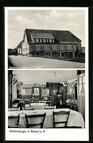 AK Waldmössingen b. Rottweil, Gasthaus und Metzgerei z. Kreuz, Gastraum