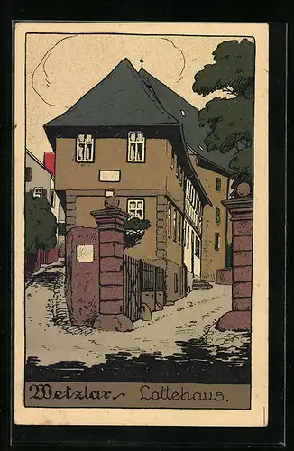 Steindruck-AK Wetzlar, Strassenpartie mit Lottehaus