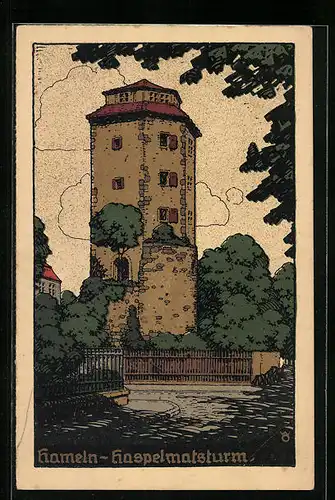 Steindruck-AK Hameln, Haspelmatsturm