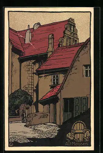 Steindruck-AK Alt-Meissen, Burglehn