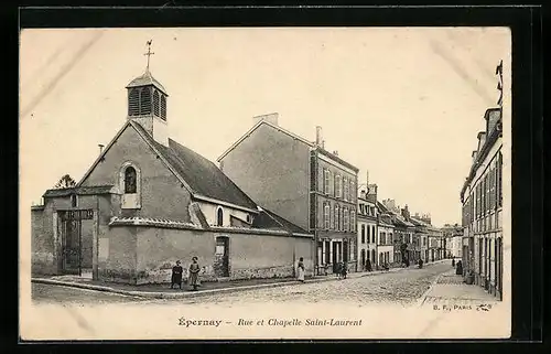 AK Épernay, Rue et Chapelle Saint-Laurent