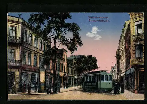 AK Wilhelmshaven, Partie in der Bismarckstrasse mit Strassenbahn