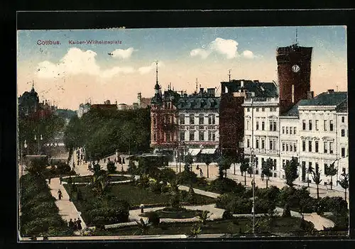 AK Cottbus, Kaiser-Wilhelmplatz aus der Vogelschau