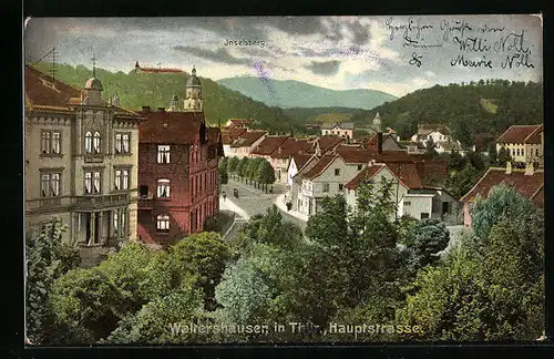AK Waltershausen i. Thür., Hauptstrasse mit Blick zum Inselsberg