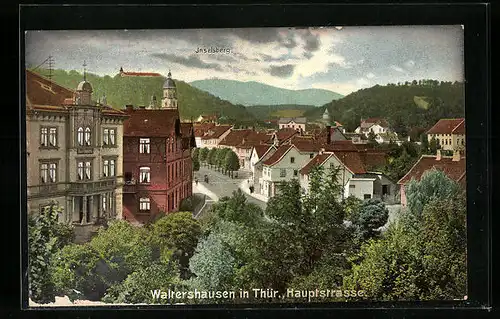 AK Waltershausen in Thür., Hauptstrasse mit Blick zum Inselsberg