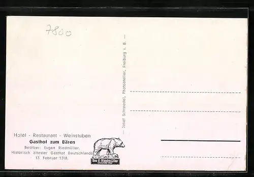 AK Freiburg i. B., Gasthof zum Bären, Innenansicht vom Speisesaal