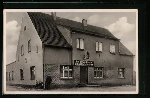 AK Schmogro / Grossräschen, Gasthaus zur guten Quelle, Ausschank von Schultheiss-Bier