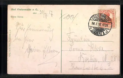 AK Bad Freienwalde a. O., Restaurant Grüne Tanne