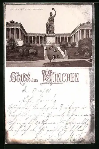 Lithographie München, Ruhmeshalle und Bavaria