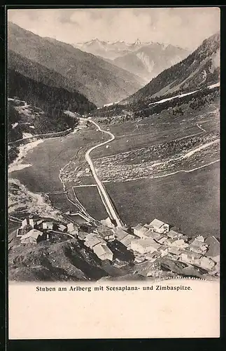 AK Stuben am Arlberg, Teilansicht mit Scesaplana- und Zimbaspitze