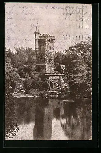 AK Frankfurt a. M., Grosser Weiher mit Burg im Zoologischen Garten