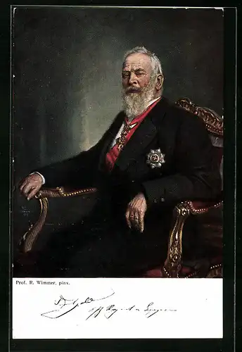 AK Prinzregent Luitpold mit Orden in einem Stuhl sitzend