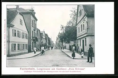 AK Frankfurt-Fechenheim, Langstrasse mit Gasthaus Zum Schwan