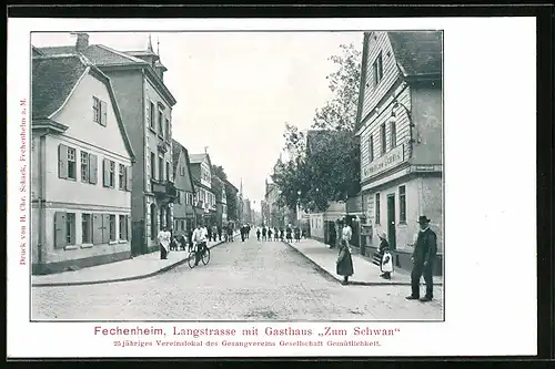 AK Frankfurt-Fechenheim, Langstrasse mit Gasthaus Zum Schwan
